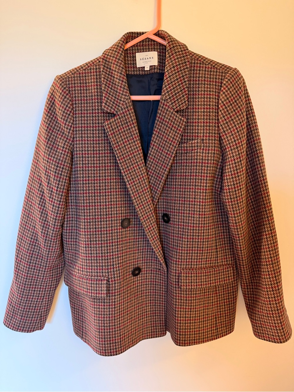 Sezane Christie Houndstooth Double-Breasted Blazer size 40